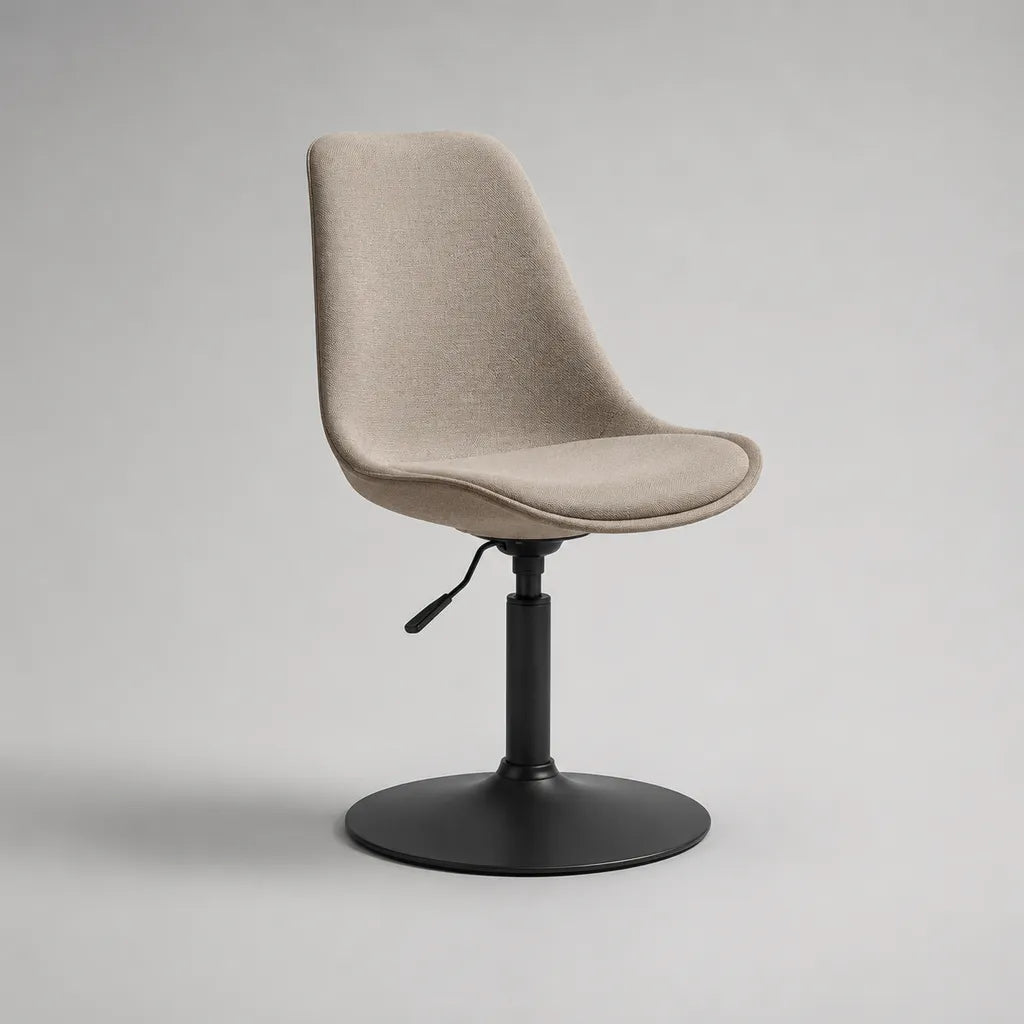 Chaise pivotante beige et noire à dossier incurvé, réglable en hauteur, en polyester et acier, 49 x 54 x 80-90 cm