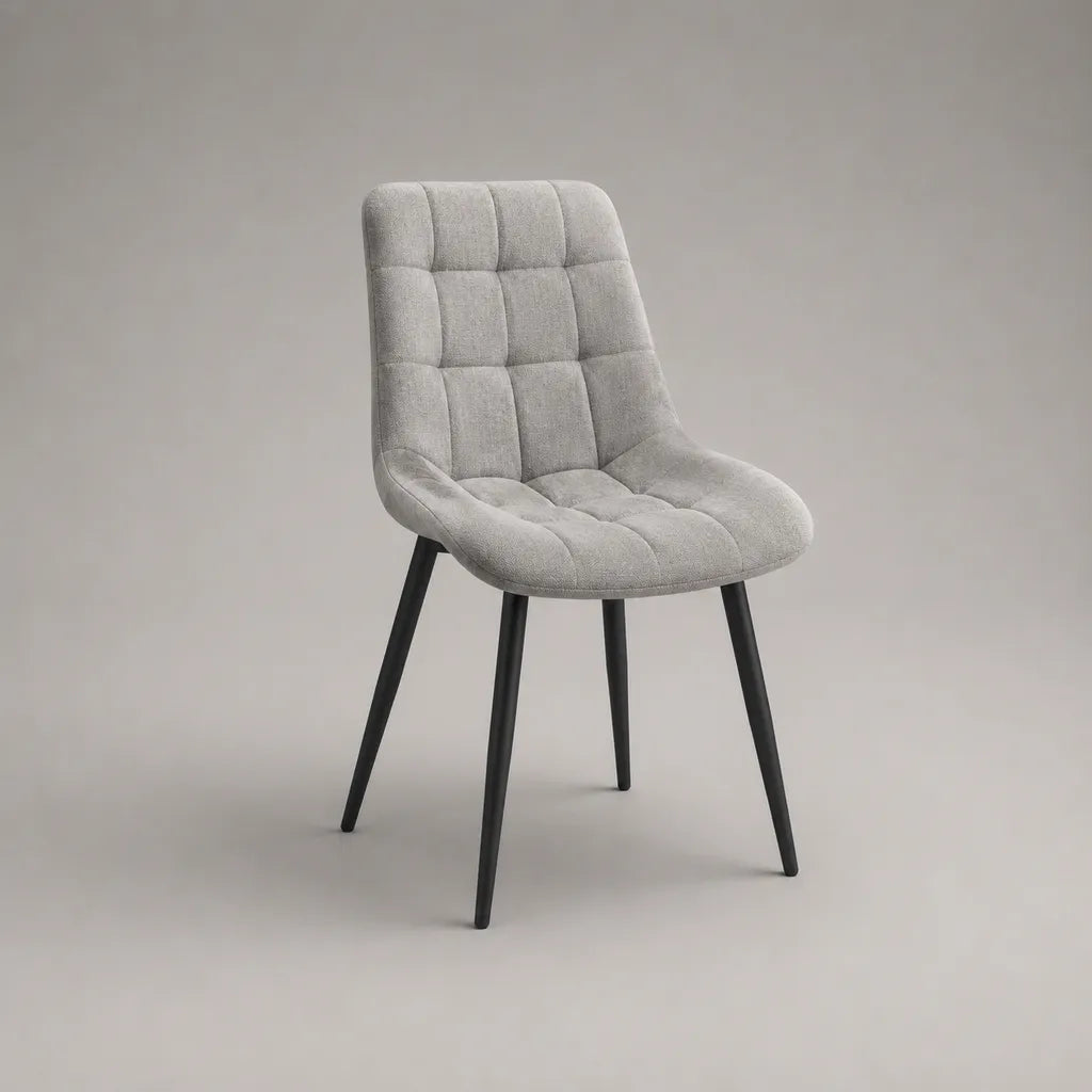 Chaise rembourrée en tissu gris clair avec pieds en acier noir, 58 × 62 × 86 cm