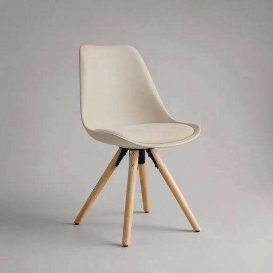 Chaise rembourrée à coque incurvée en tissu et bois, beige, brun clair et noir, 49 × 55 × 83 cm