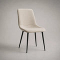 Chaise de salle à manger rembourrée en tissu beige avec pieds en métal noir, 48 × 56 × 84 cm