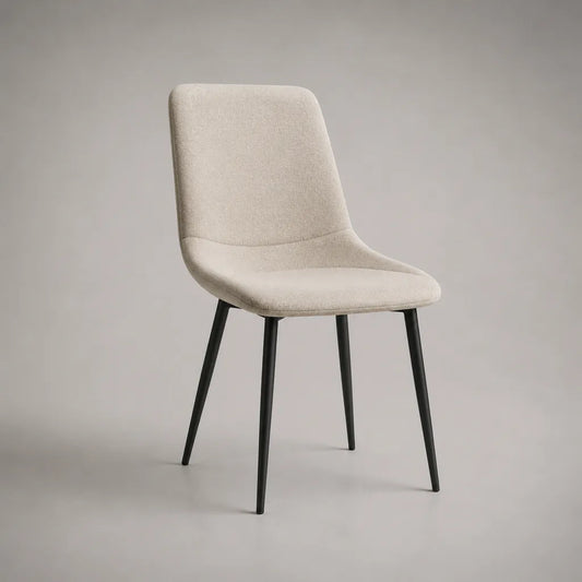 Chaise de salle à manger rembourrée en tissu beige avec pieds en métal noir, 48 × 56 × 84 cm