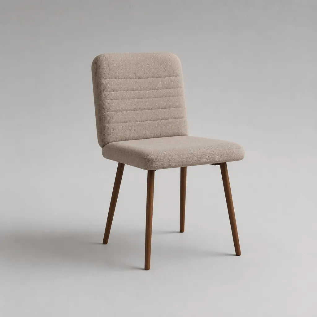Chaise rembourrée en polyester beige avec pieds en bois d’hévéa massif, 47 × 55 × 83 cm