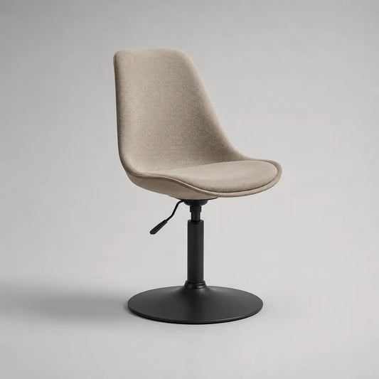 Chaise pivotante beige et noire à dossier incurvé, réglable en hauteur, en polyester et acier, 49 x 54 x 80-90 cm