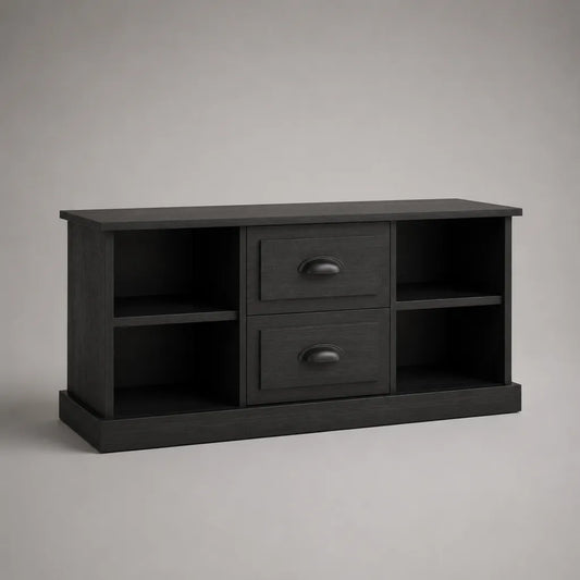Meuble TV en MDF noir avec 2 tiroirs et 4 niches, 120 x 40 x 65 cm