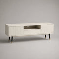 Meuble TV rectangulaire en panneaux de particules et MDF blanc cassé, 2 portes, 1 tiroir et 1 niche, 140 × 40 × 60 cm