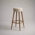 Tabouret de bar rond rembourré en hévéa massif et polyester, beige et brun, 44 × 44 × 76 cm