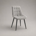 Chaise rembourrée en tissu gris clair avec pieds en acier noir, 58 × 62 × 86 cm