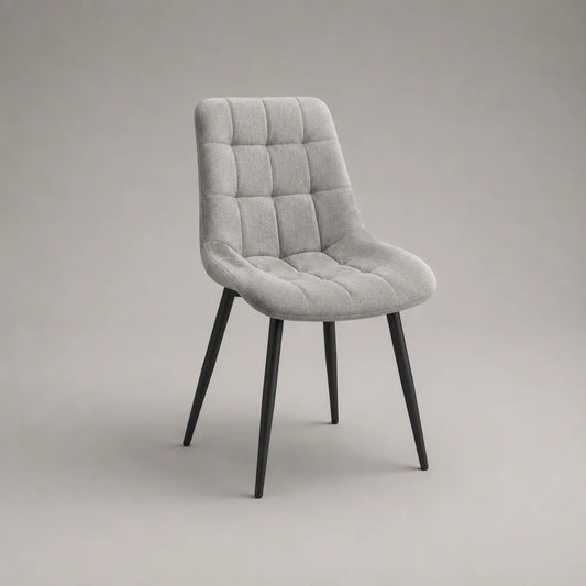 Chaise rembourrée en tissu gris clair avec pieds en acier noir, 58 × 62 × 86 cm